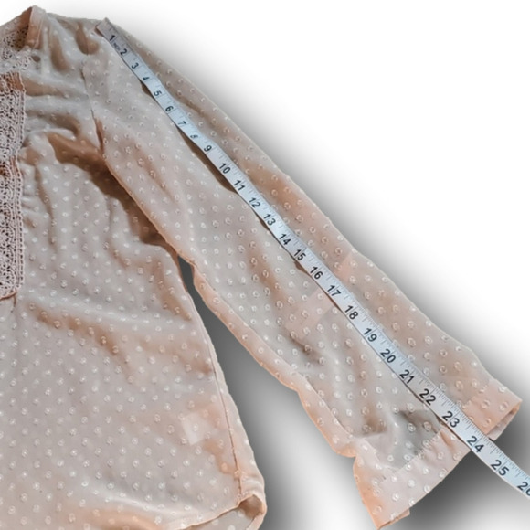 Daniel Rainn Dusty Rose Swiss Dot Crochet Bib Sheer Top Size Small - Picture 14 of 15